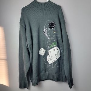 Fashion Knitted Casual Loose Thick Oversize Dice Men Pullover Sweater Gray Sz XL